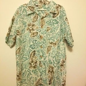 Maui Trading Company Men Button Down Hawaiian Palm Frond Pattern Short Sleeve XL
